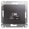 Розетка USB Glossa тип A+C 5В/2.4А 2х5В/1.2А механизм графит SE GSL001339