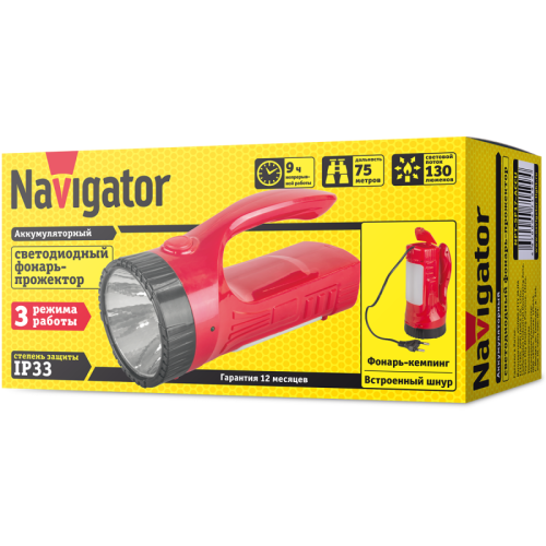Фонарь-прожектор аккумуляторный кемпинговый 71 599 NPT-SP17-ACCU 22LED 1Вт 130лм аккум. 0.75А.ч NAVI