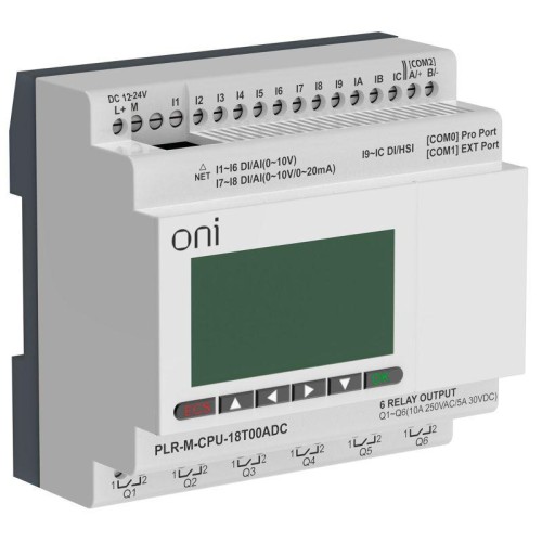 Контроллер программируемый логический (микро ПЛК) PLR-M. CPU DI12/DO06(T) 24В DC ONI PLR-M-CPU-18T00