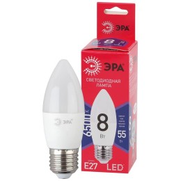Лампа светодиодная RED LINE LED B35-8W-865-E27 R 8Вт B35 свеча 6500К нейтр. бел. E27 Эра Б0045342