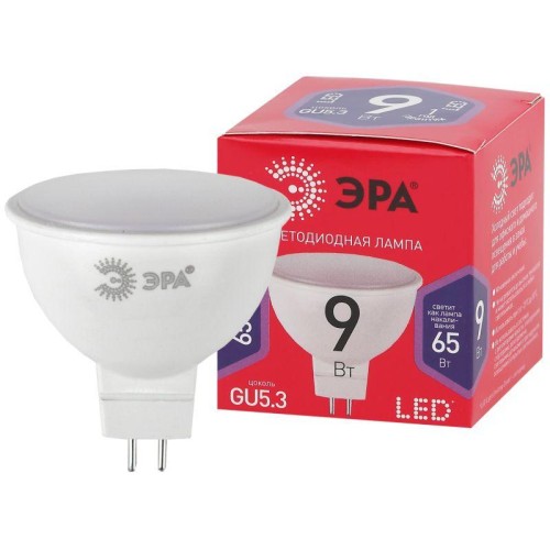 Лампа светодиодная RED LINE LED MR16-9W-865-GU5.3 R 9Вт MR16 софит 6500К холод. бел. GU5.3 Эра Б0045
