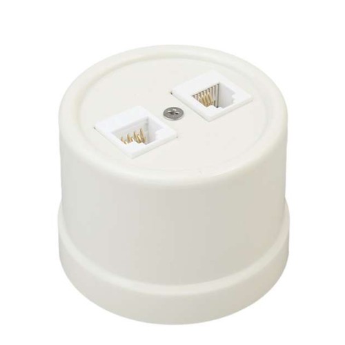 Розетка компьютерная 2-м ОП Лизетта RJ45 10А IP20 ретро кат.5E ABS-пластик сл. кость Bironi B1-302-2