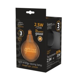 Лампа светодиодная филаментная Black Filament 2.5Вт G125 шар золотая 2000К тепл. бел. E27 200лм GAUS