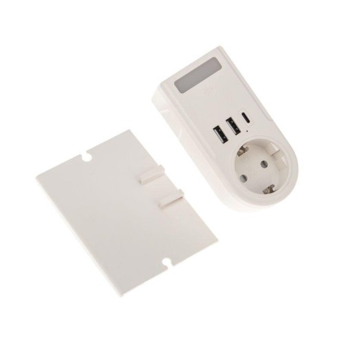 Адаптер USB (2хUSB-A + USB-С) + розетка 220-250В с подсветкой и подставкой для телефона Rexant 11-12
