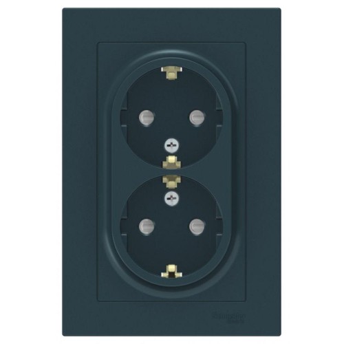 Розетка 2-м СП AtlasDesign 16А IP20 с заземл. защ. шторки в сборе изумруд SE ATN000826