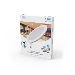 Светильник светодиодный Slim 15Вт 6500К IP20 1250лм 220-240В ДВО круг бел. GAUSS 939111315