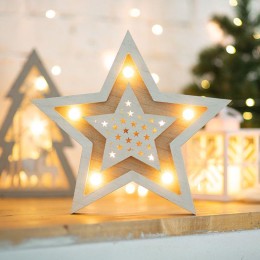 Фигура деревянная "Звезда двойная" 30х4х30см IP20 с подсветкой Neon-Night 504-027