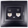 Розетка компьютерная + телефонная 2-м Mira RJ45 + RJ11 со вставкой черн. бархат LEZARD 701-4242-143
