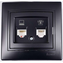 Розетка компьютерная + телефонная 2-м Mira RJ45 + RJ11 со вставкой черн. бархат LEZARD 701-4242-143