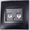 Розетка компьютерная + телефонная 2-м Mira RJ45 + RJ11 со вставкой черн. бархат LEZARD 701-4242-143