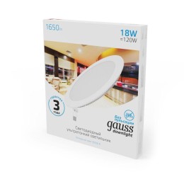 Светильник светодиодный Slim 18Вт 6500К IP20 1560лм 220-240В ДВО круг бел. GAUSS 939111318