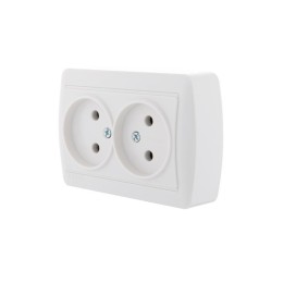 Розетка 2-м ОП Demet 16А IP20 без заземл. закрыт. корпус керамика бел. LEZARD 711-0200-128