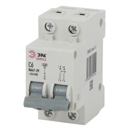 Выключатель автоматический модульный 2п C 6А 4.5кА ВА 47-29 SIMPLE-mod-10 ЭРА Б0039227