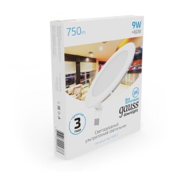 Светильник светодиодный Slim 9Вт 6500К IP20 750лм 220-240В ДВО круг бел. GAUSS 939111309
