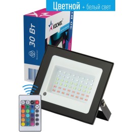 Прожектор светодиодный RGB 30Вт IP65 6500К 2400лм с пультом 20 режимов работы КОСМОС K_PR5_LED_30RGB