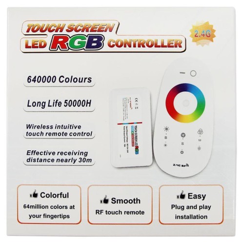 Контроллер RGB беспроводной 85х24х40мм с сенсорным управлением 2.4G для RGB светодиодных лент 216Вт