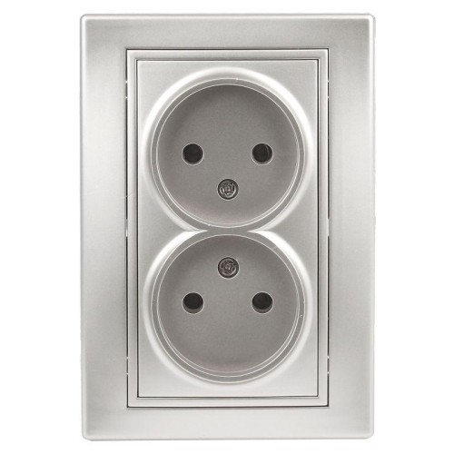 Розетка 2-м СП Plano 1-204-03 16А IP20 250В 2х2P алюм. Intro Б0053907