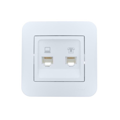 Розетка компьютерная+телефонная 2-м СП ASTI RJ45 + RJ11 в сборе бел. LEZARD 7081-0202-143