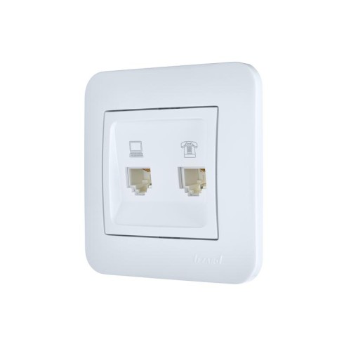 Розетка компьютерная+телефонная 2-м СП ASTI RJ45 + RJ11 в сборе бел. LEZARD 7081-0202-143