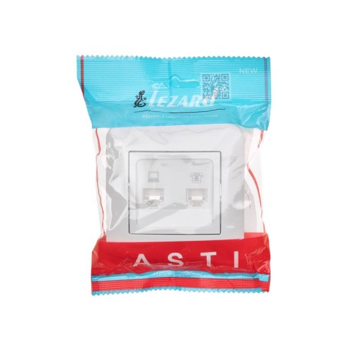 Розетка компьютерная+телефонная 2-м СП ASTI RJ45 + RJ11 в сборе бел. LEZARD 7081-0202-143