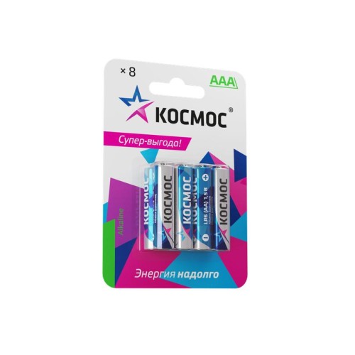 Элемент питания алкалиновый AAA/LR03 BP-8 (блист.8шт) КОСМОС KOCLR03BL8