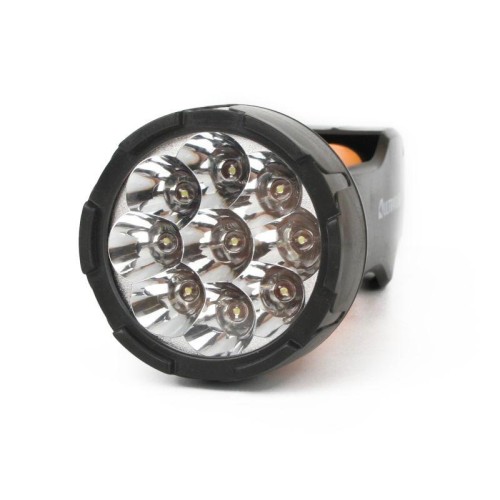 Фонарь аккумуляторный LED3816 9LED аккум. SLA 220В склад. вилка пластик. черн./желт. (кор.) Ultrafla