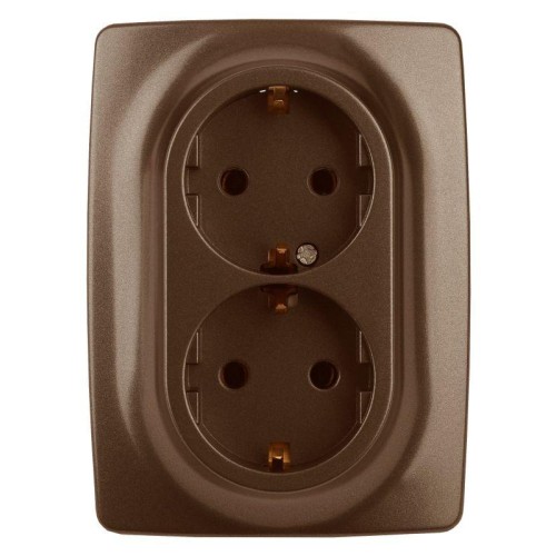 Розетка 2-м СП Эра12 12-2108-13 16А IP20 250В 2х2P+E Schuko защ. шторки бронз. Эра Б0036449