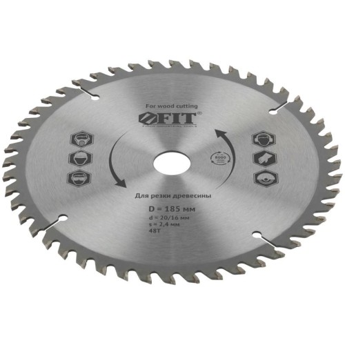 Диск пильный для циркулярных пил по дереву 185х20/16х48T FIT 37740
