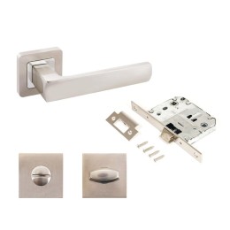 Комплект ручек и защелка с фикс АРТ "КОЛОМБО" SN+L7050S SN+BK-S1 SN/CP(2380/S7050) матов. никель Алл