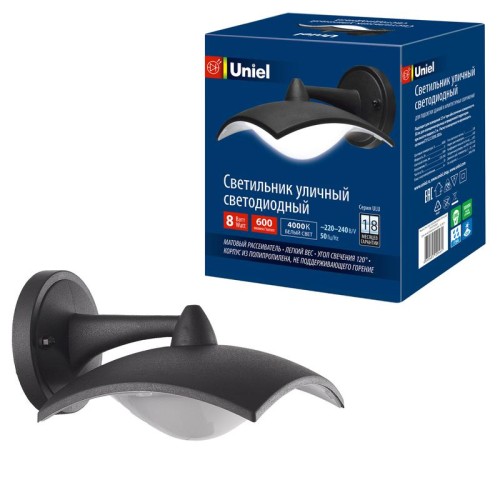 Светильник светодиодный ULU-S10A-8W/4000K IP54 BLACK 4000К архитектурный уличный накладной бел. Unie