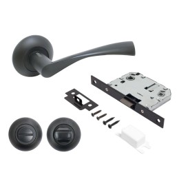 Комплект ручек и защелка с фикс АРТ "ОСКАР" BL+L7050S BL+BK-R1 BL (13150/S7050) матов. черн. Аллюр 1