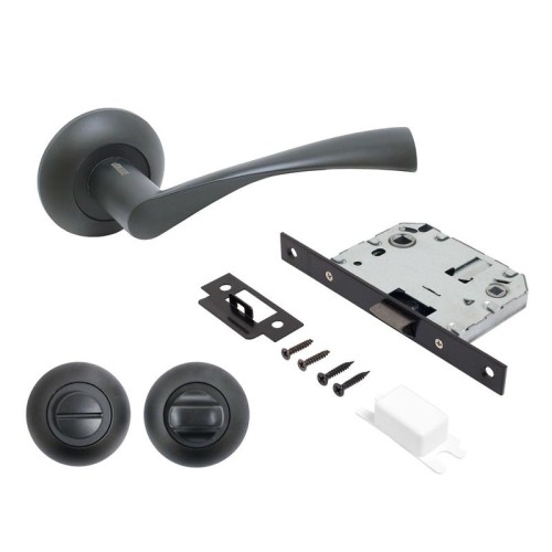 Комплект ручек и защелка с фикс АРТ "ОСКАР" BL+L7050S BL+BK-R1 BL (13150/S7050) матов. черн. Аллюр 1