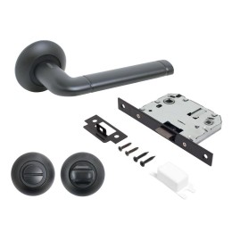 Комплект ручек и защелка с фикс АРТ "ПОЛО" BL+L7050S BL+BK-R1 BL(15150/S7050) матовый черный Аллюр 1