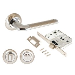 Комплект ручек и защелка с фикс АРТ "ПОЛО" SN/CP+L7050S SN+BK-R1 SN (1582/S7050) матов. никель/хром
