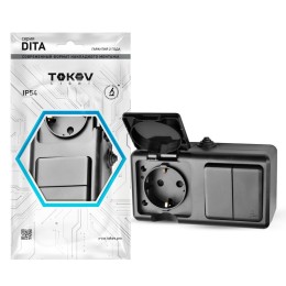 Блок ОП Dita (розетка 16А 250В с заземл. + 2-кл. выкл. 10А) IP54 карбон TOKOV ELECTRIC TKL-DT-V2RZ-C