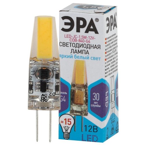 Лампа светодиодная LED-JC-1.5W-12V-COB-840-G4 120лм ЭРА Б0033198