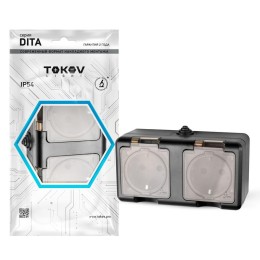 Розетка 2-м ОП Dita 16А IP54 250В с заземл. с прозр. крышкой карбонTOKOV ELECTRIC TKL-DT-R2Z-C14T-IP