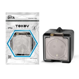Розетка 1-м ОП Dita 16А IP54 250В с заземл. с прозр. крышкой карбон TOKOV ELECTRIC TKL-DT-R1Z-C14T-I