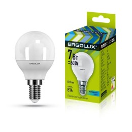 Лампа светодиодная LED-G45-7W-E14-4500K 172-265В "Шар" Ergolux 12144