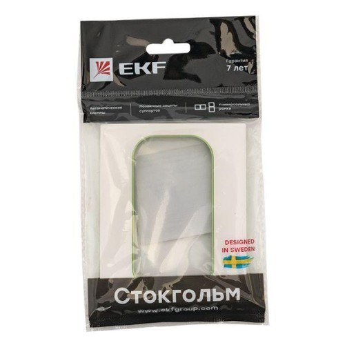 Рамка для розетки 2-м Стокгольм бел. с линией цвета зел. PROxima EKF EYM-G-302-20