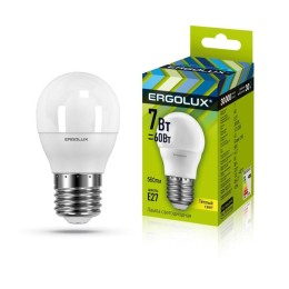 Лампа светодиодная LED-G45-7W-E27-3000K 172-265В "Шар" Ergolux 12143