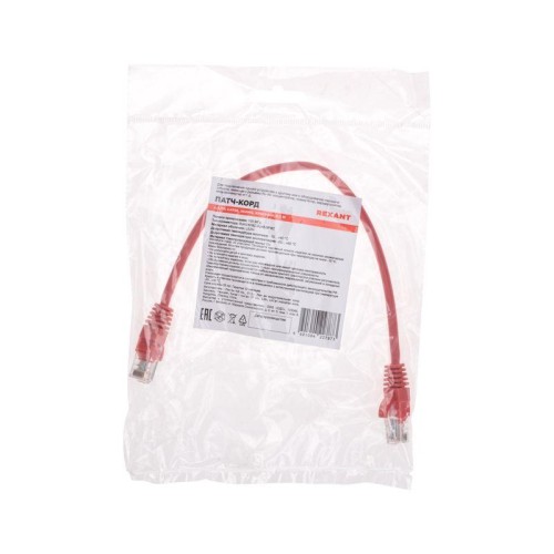 Патч-корд U/UTP CAT 5e RJ45-RJ45 26AWG LSZH красн. 0.3м Rexant 02-0103-03
