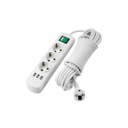 Удлинитель 3х5м с заземл. Letitia USB с выкл. LEZARD 721-0305-302U