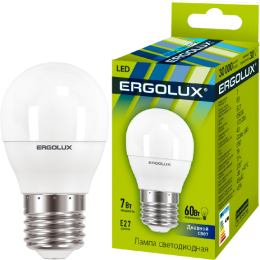 Лампа светодиодная LED-G45-7W-E27-6500K 172-265В "Шар" Ergolux 12877