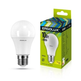 Лампа светодиодная LED-A60-10W-E27-3000K 10Вт грушевидная 3000К тепл. бел. E27 180-240В ЛОН Ergolux