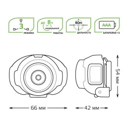 Фонарь налобный GFL 4Вт 230лм IP42 элементы питания 3хAAA GAUSS GF303