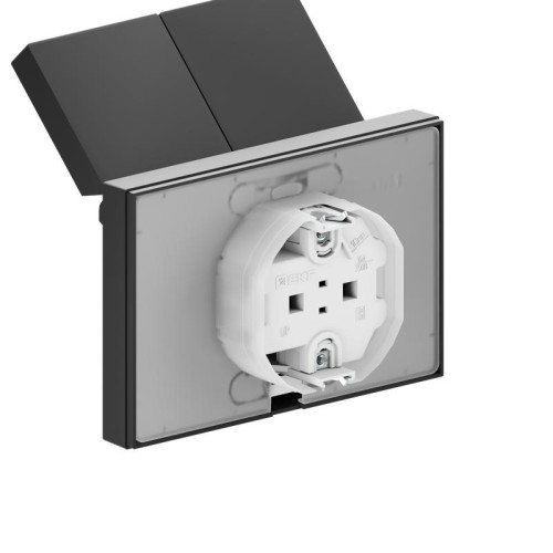 Розетка 2-м СП Эпика 16А IP44 с заземл. защ. шторки с рамкой с крышками механизм черн. EKF UP1-SOB-2