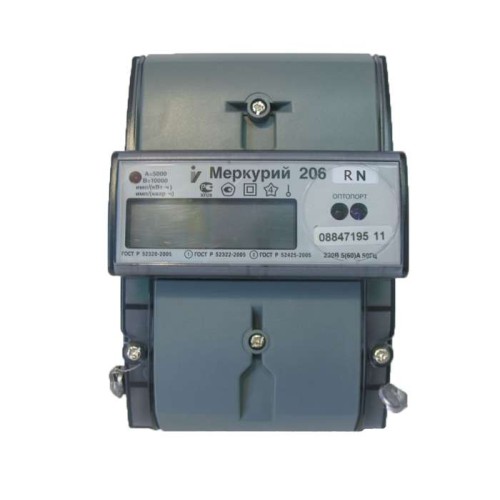 Счетчик Меркурий 206 RN 1ф 5-60А класс точн. 1.0/2.0 многотариф. оптопорт RS-485 ЖКИ Екат. вр. Инкот