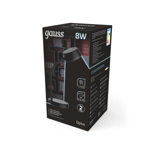 Светильник светодиодный настольный Qplus 8Вт 4000К 600лм 5В диммир. черн. GAUSS GT6012