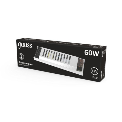 Блок питания для светодиодной ленты Black 60Вт 12В IP20 (драйвер) GAUSS 202001060